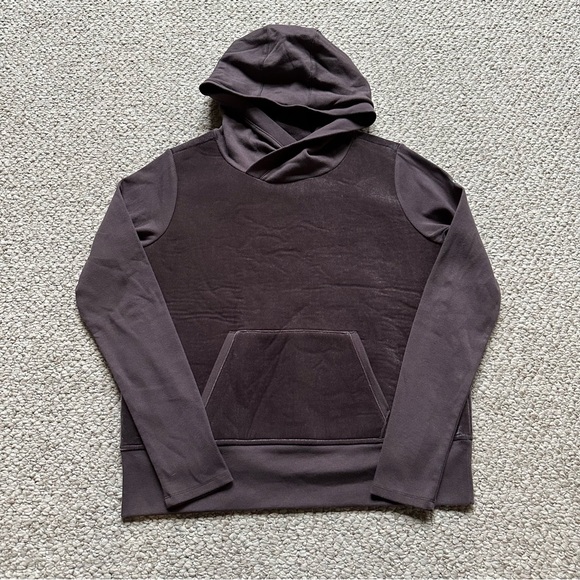 ALO Luxe Velour Long Sleeve Hoodie Sweatshirt in Raisin - Picture 3 of 5